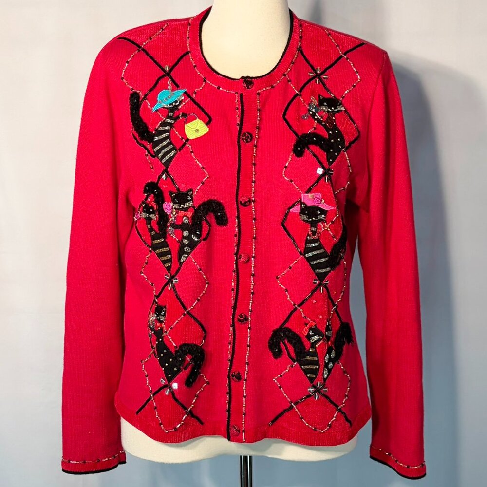 Vintage Berek Cat Cardigan • Beaded/Embroidered • X-Large
